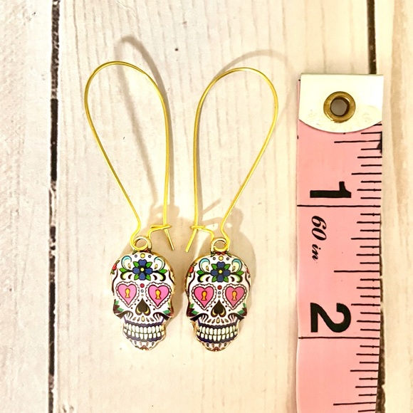 Dia De Los Muertos Sugar Skull Dangle Earrings - Picture 5 of 7